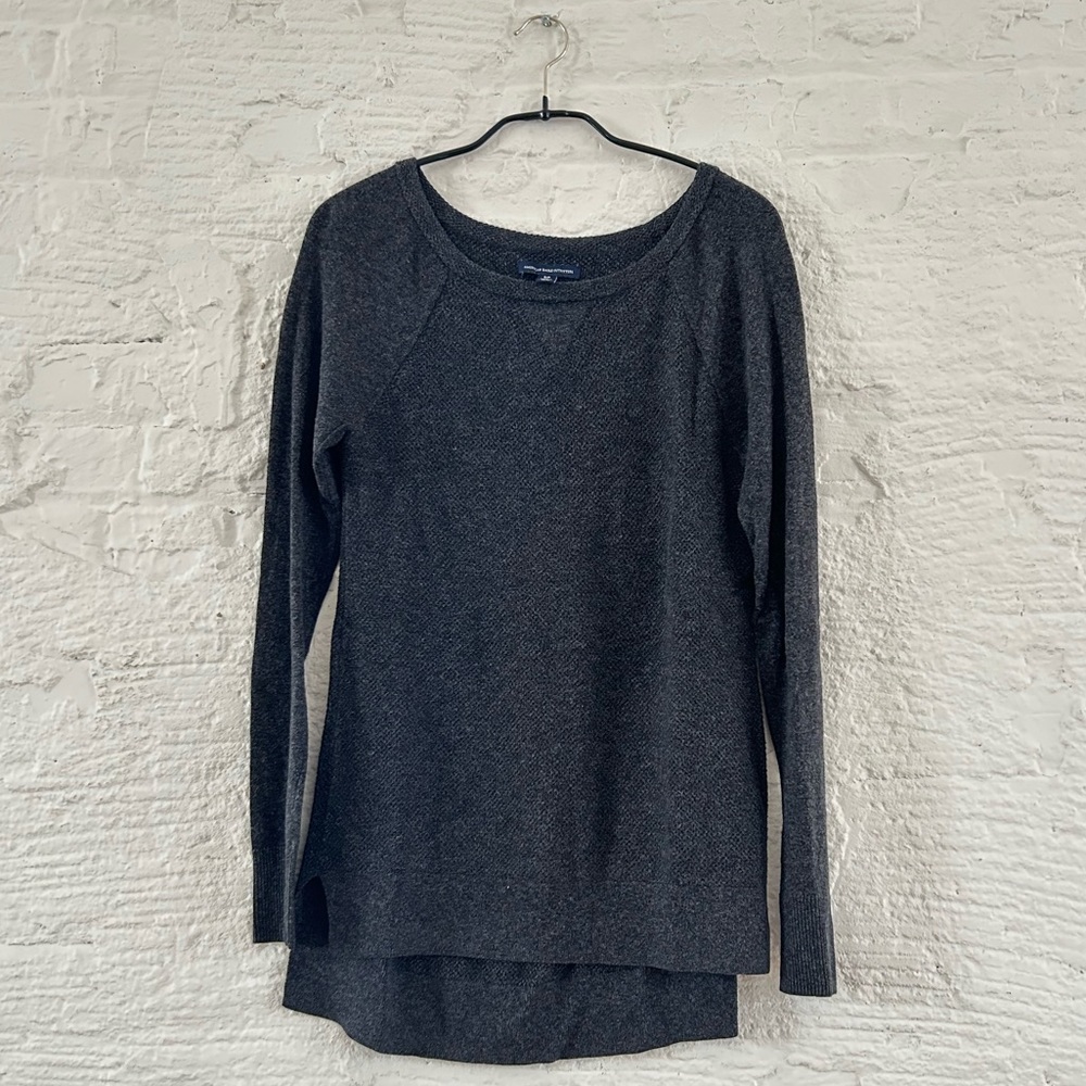 American Eagle Outfitters Grey Waffle Knit Raglan Long Sleeve Top